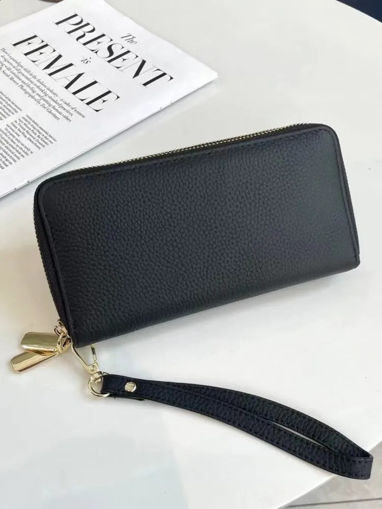 genuine leather womens wallet cowhide leather double zipper clutch bag business and leisure long wallet womens multi card wallet 250411