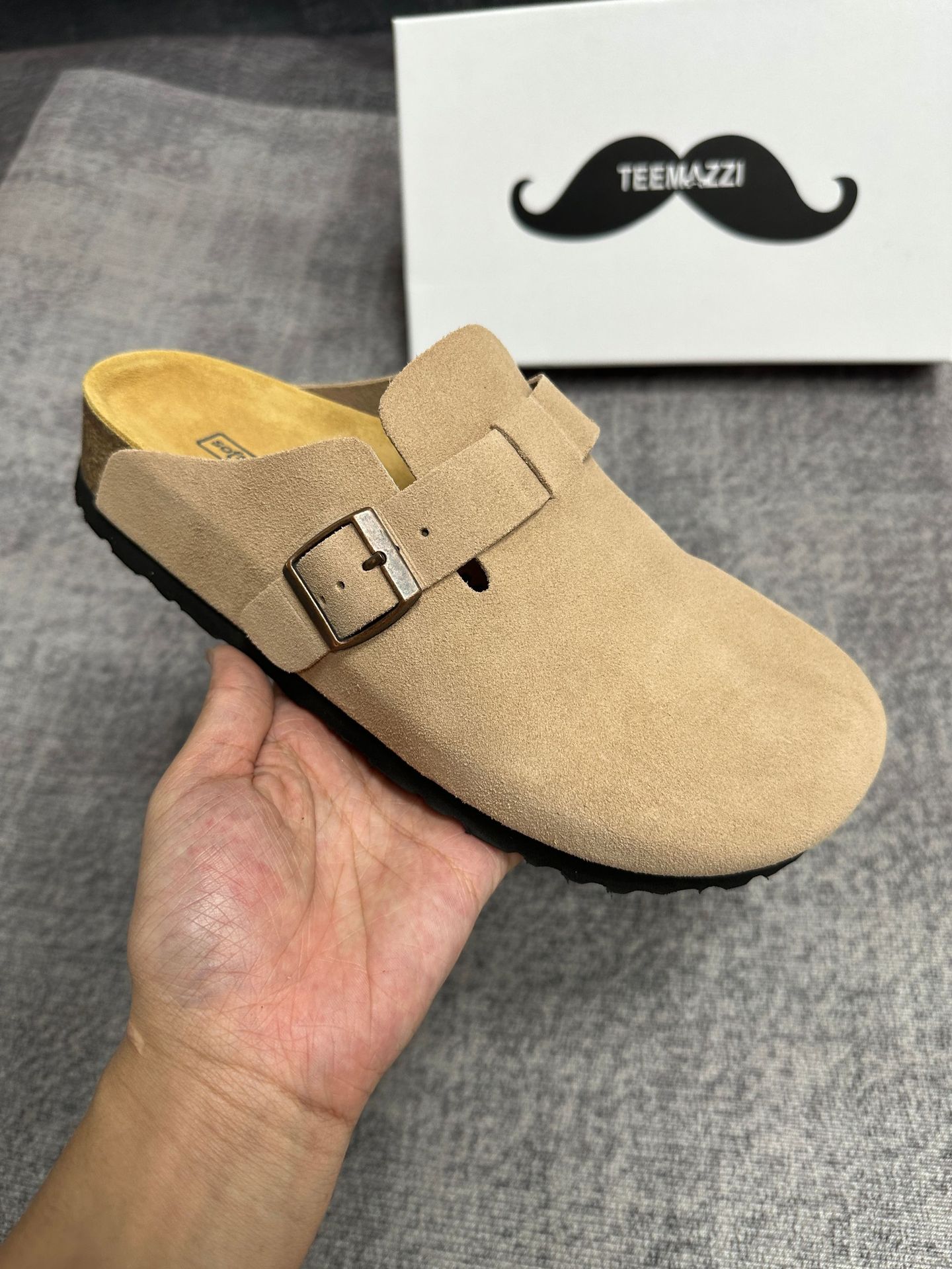 TEEMAZZI shoes genuine leather cork sole high quality casual shoes outdoor indoor versatile slippers for men and woman size 35-46 black grey white pin