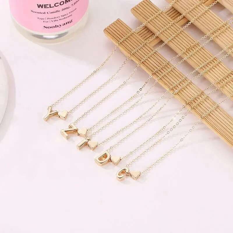 26 Letters Fashion Tiny Heart Dainty Initial Necklace Gold Sier Color Letter Name Choker For Women Pendant Jewelry Gift