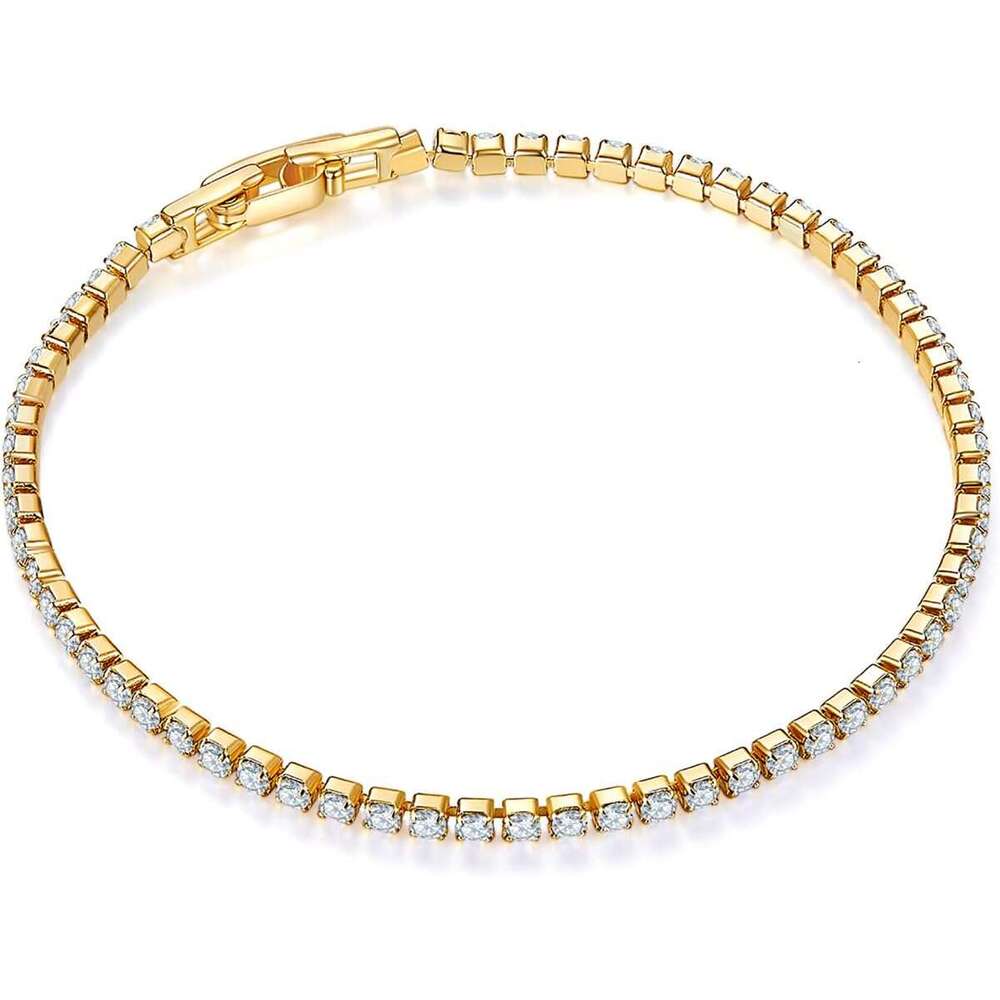 14K Gold/White Plated 2mm 3mm Cubic Zirconia Tennis Silver Bracelet, Gold Bracelet for Women | Classic CZ Bracelet| Size 6-8 Inch