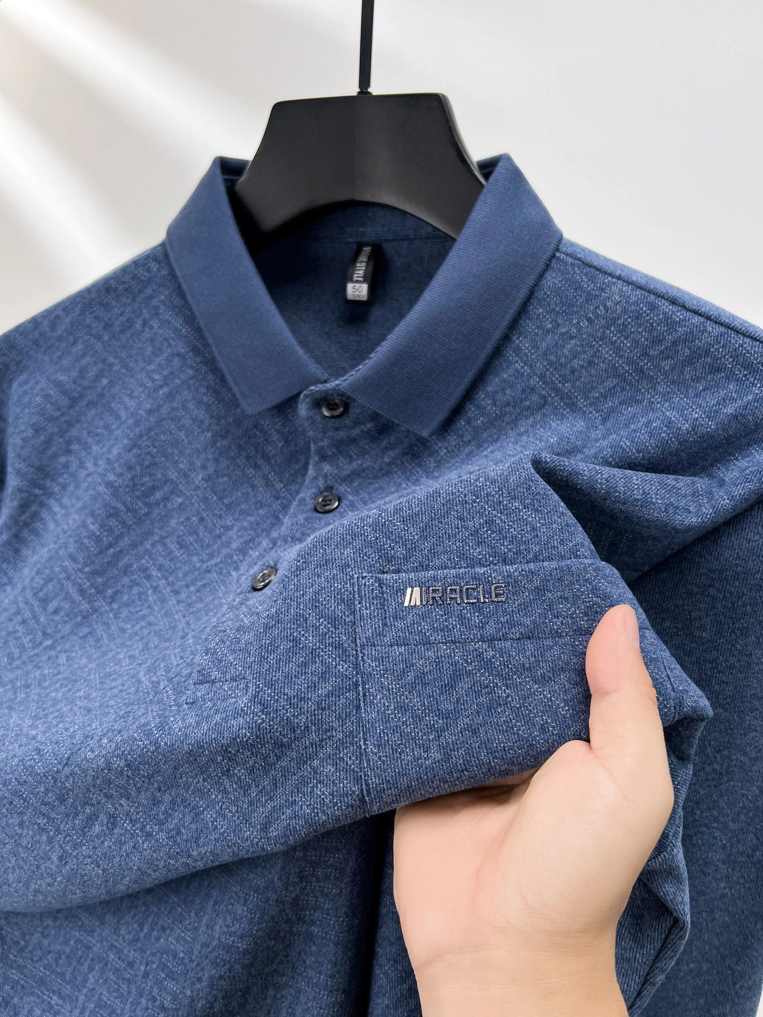 long sleeved mens polo shirt with automatic pocket embroidery high-end customized comfortable and soft casual golf T-shirt 250411