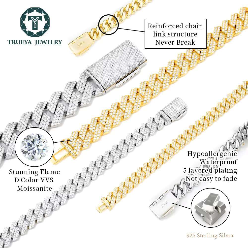 925 Sterling Silver With Full of Moissanite Stones Hip Hop Bracelet 8mm Width Prong Setting Cuban Link Bracelet for Men