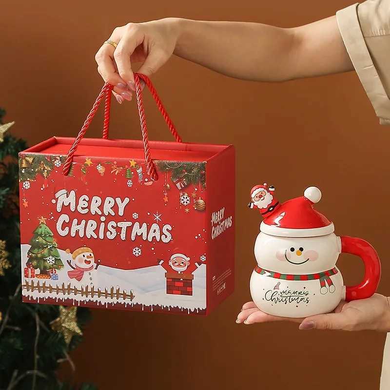 Christmas Creative Christmas Ceramic Cup Cartoon Snowman Mugs Gift Box for Christmas Household Coffee Mug Milk Cup Y251112
