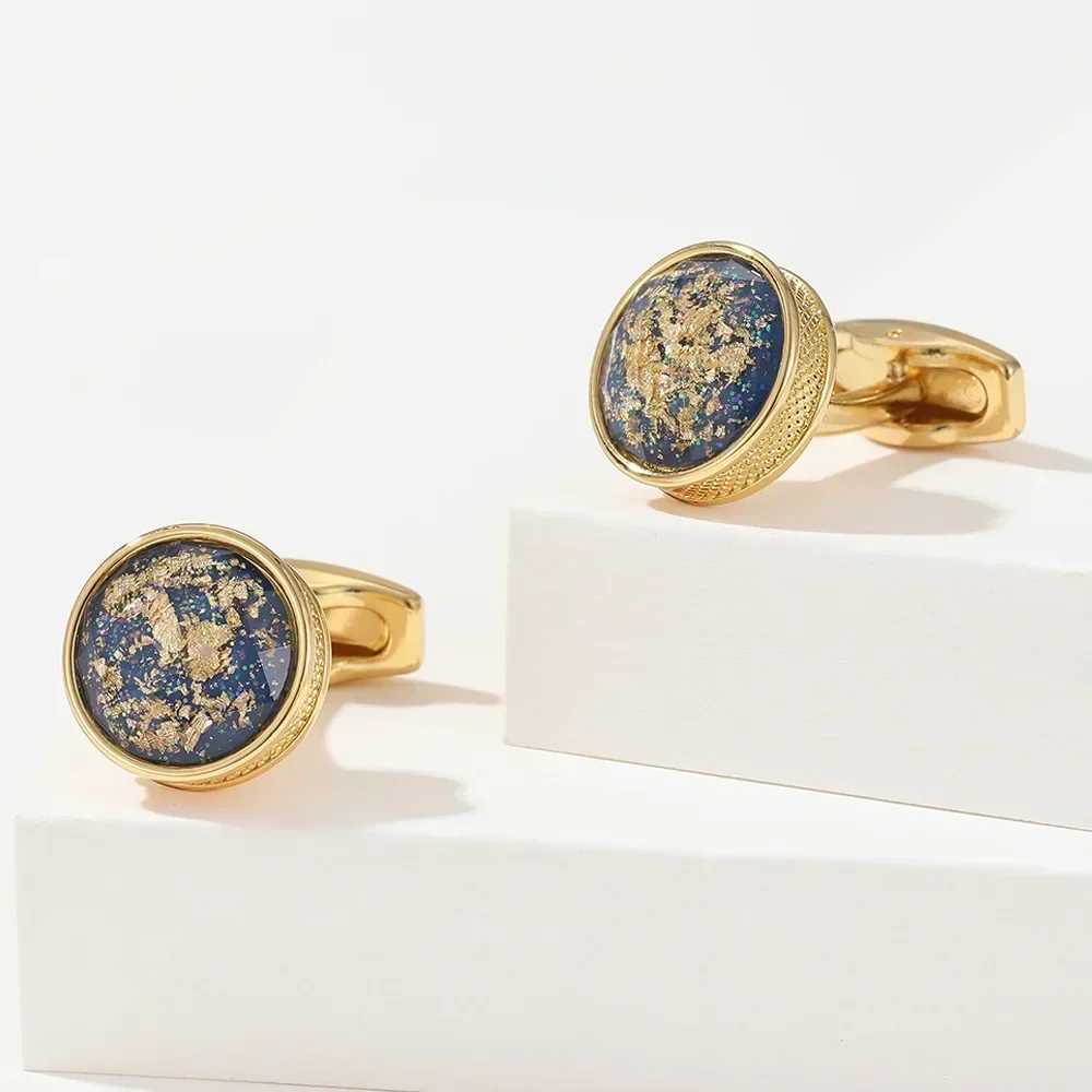 Mens cufflinks new luxury color pattern round gold French shirt cufflinks mens business banquet wedding accessories giftsT250412