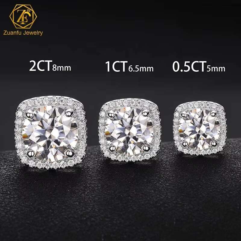 Dropshipping Square Shape 6.5mm 8mm Real Moissanite Earring Screw Back 1CT 2CT 925 Silver Ice Out Stud Earring for Women