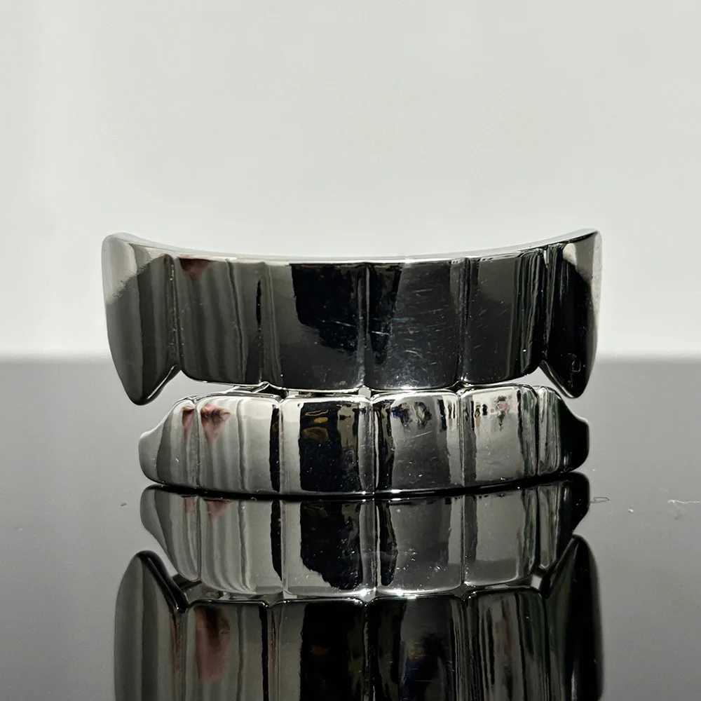 Rachelz Hot Cyberpunk Square Smooth Teeth Grillz Bracket Hip Hop Trapezoidal Top Bottom Tooth Cap W250412