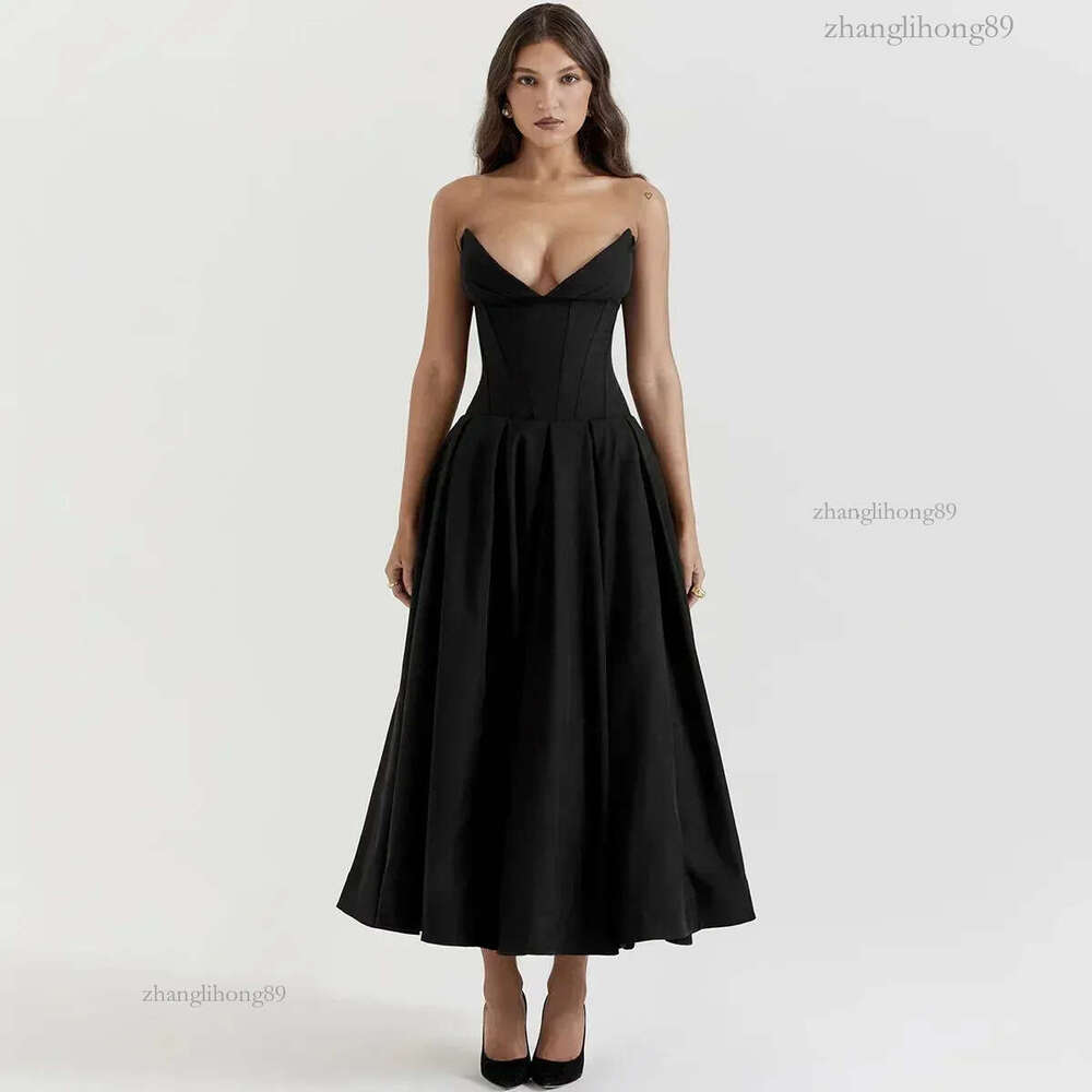 Suninheart Black Elegant Wedding Events Dress Sexy Strapless Corset Dress Midi Christmas Party Dresses for Women Clothing 241028
