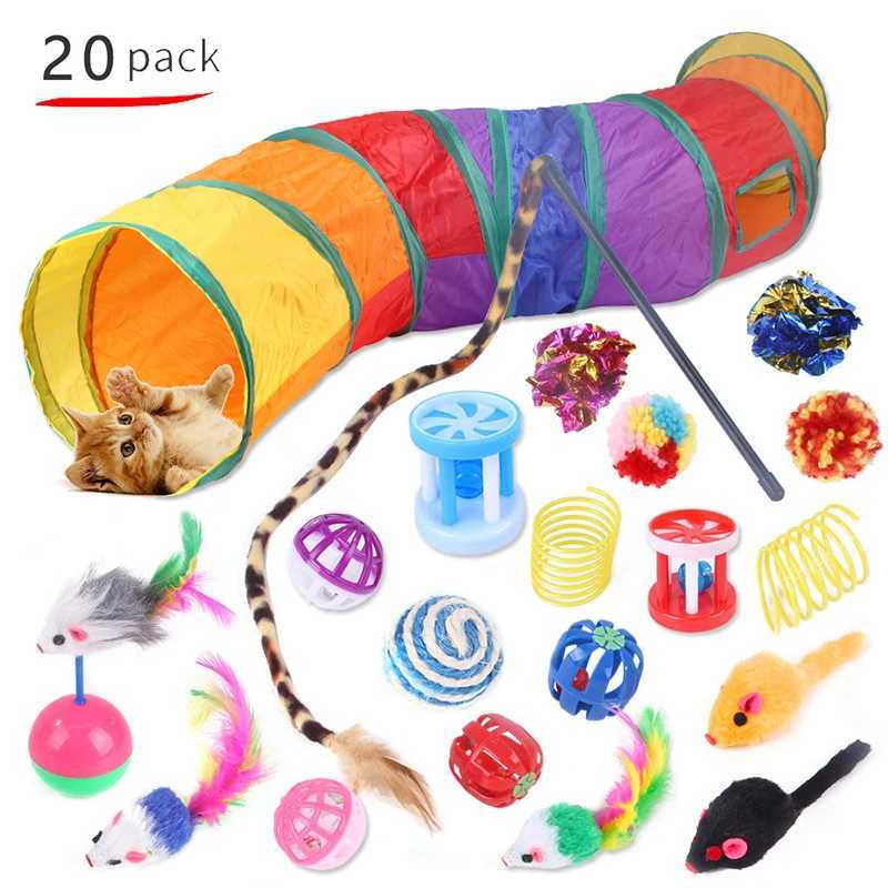 Cat Toy Rainbow Tunnel Set Folding Cat Kitten Play Tunnel Chat Mouse Supply Simulated Fish Cat Accessories Y250412