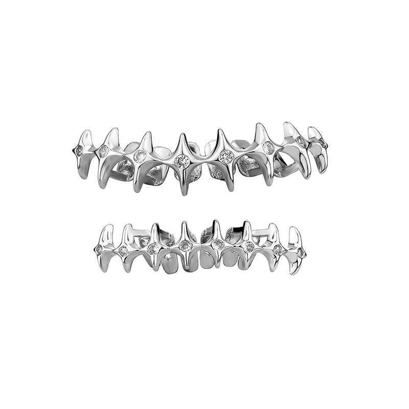 1 piece/set Hip Hop silver gold-plated Grillz teeth gloss CZ crystal cross gap Grillz rose star top and bottom dental caps W250412