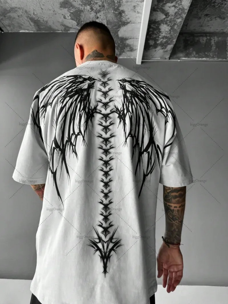 Harajuku Punk Gothic Harajuku Skeleton Graphic Top Men Hip-hop Y2K Streetwear Short-sleeved Trendy Casual Oversized T-shirt 250411