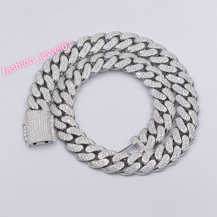 Customized 18mm Wide 2-Row Moissanite Diamond 925 Sterling Silver Cuban Link Chain for Mens Hip-hop Jewelry