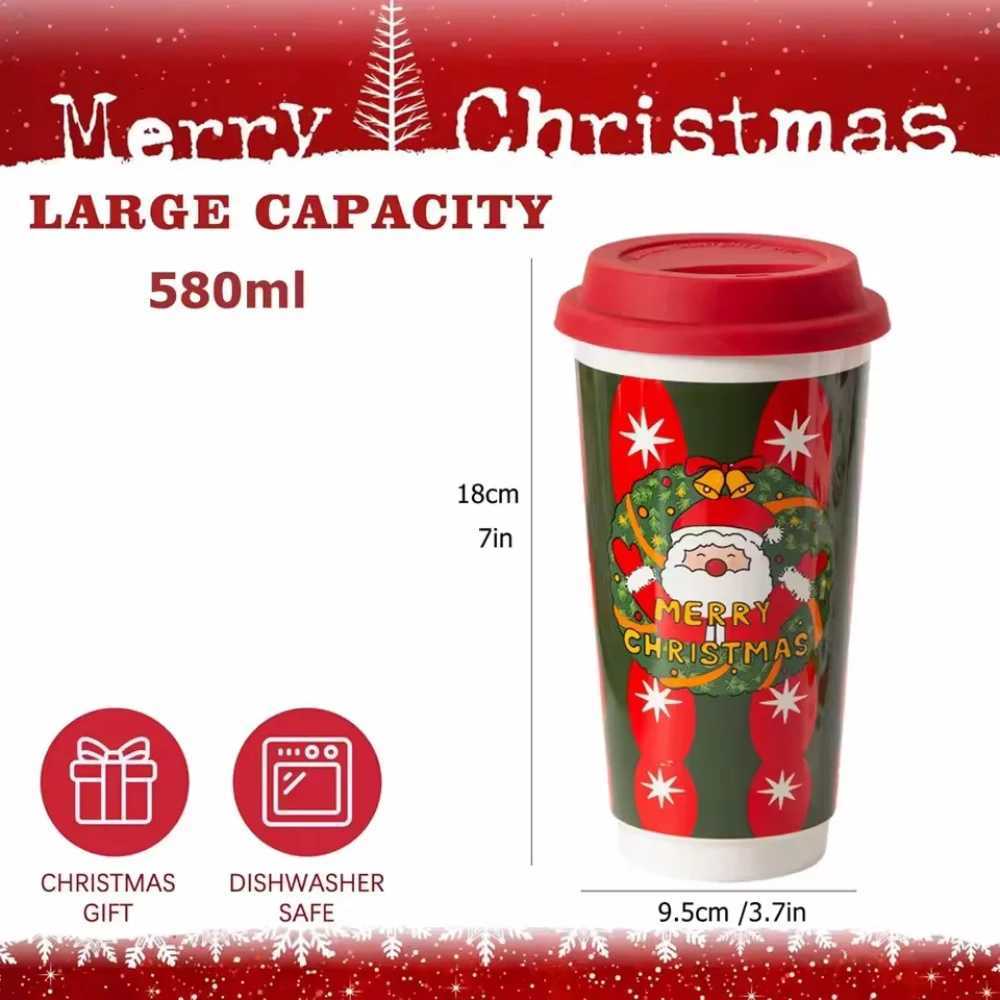 Christmas Christmas Ceramic Mug Coffee Cup with Silicone Lid and Gift Box Latte Mug 580ml Here Comes Santa Claus Gifts for Kids Mom Lovers Y251112
