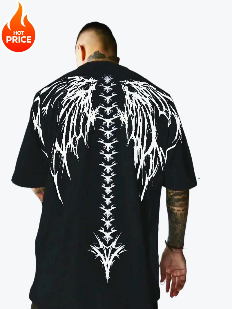 Gothic Skull Pattern Short Sleeve Mens Hip Hop Tops Y2K Street Harajuku Short Sleeve Trendy Casual Fashion Punk T Shirt 250411