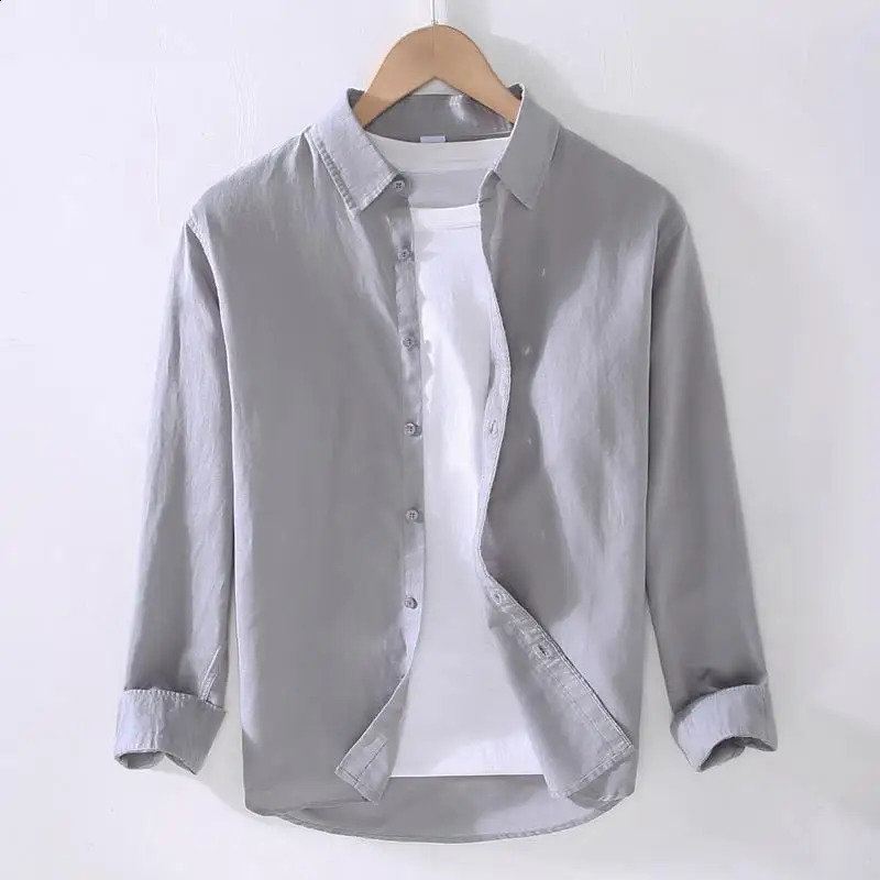 Linear Long-sleeved Mens Japanese Casual Loose Cotton Linen Shirt Spring and Summer Outfit Inch Shirt 250411