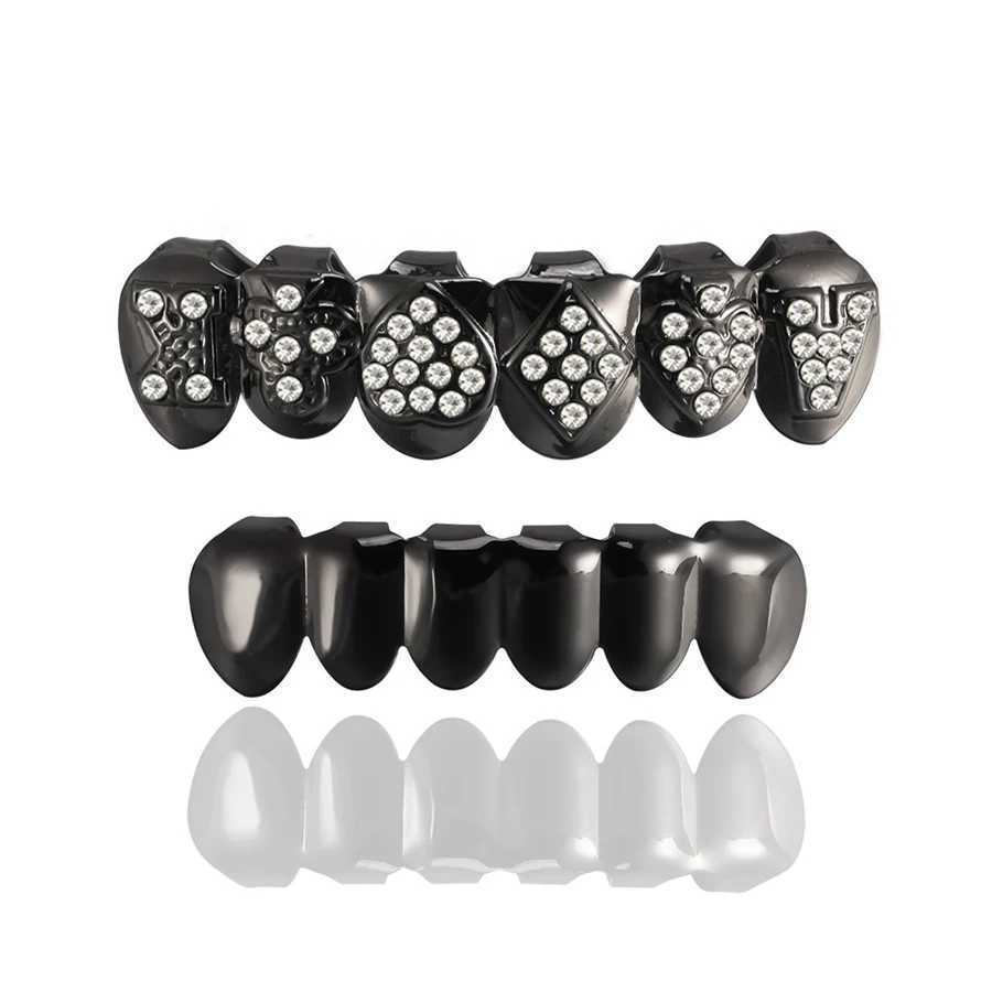 Hip Hop Gold Silver Ice Out CZ Teeth Grillz Top Bottom Mens Punk Jewelry W250412