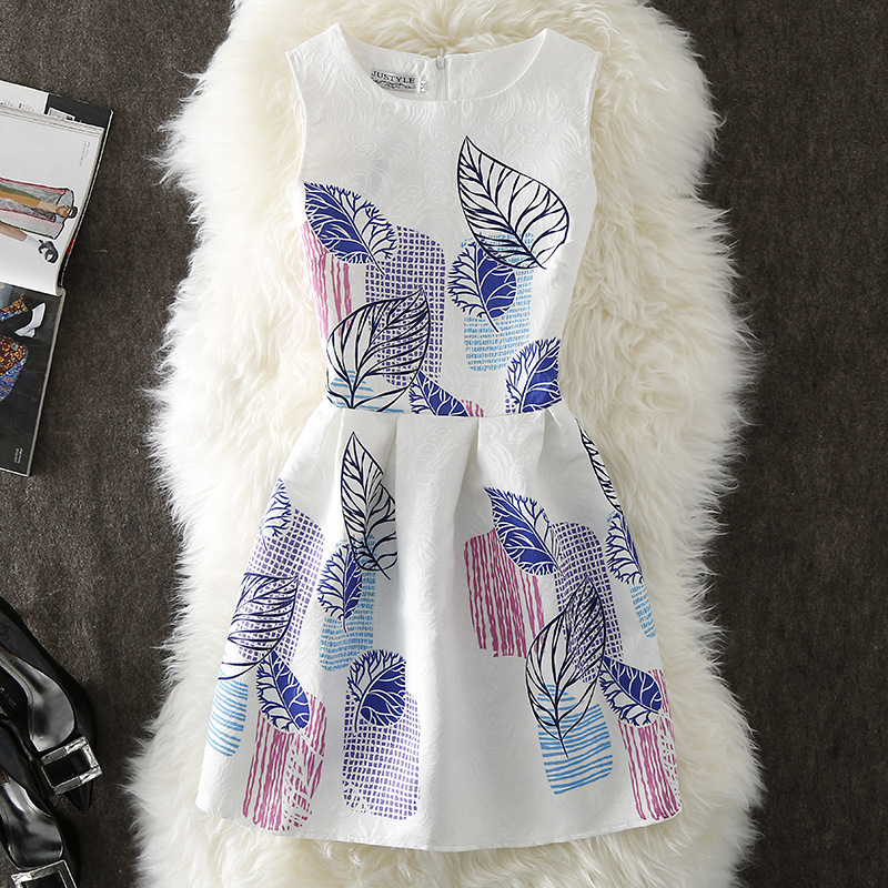 G80 Spring Jacquard Series Women's Fashion Printed Dress Slim Fit Sleeveless