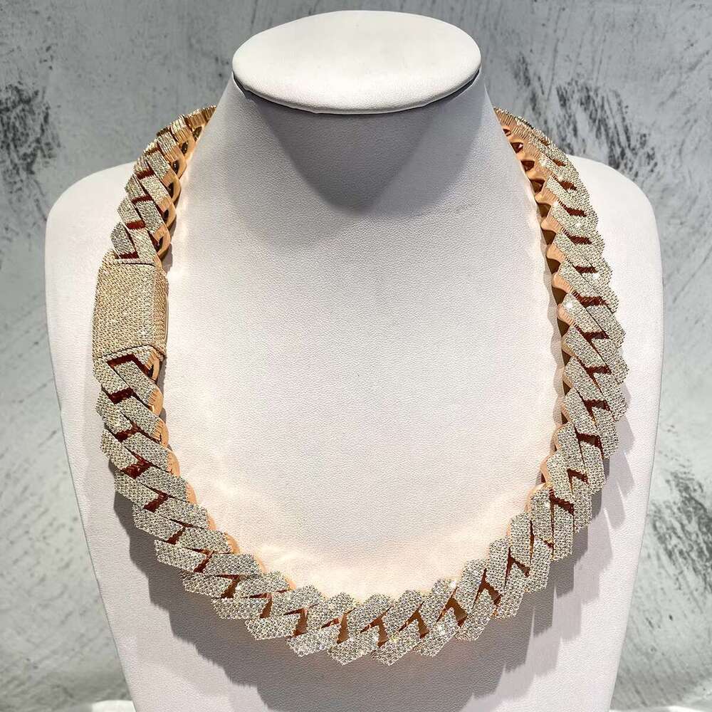 Big 20mm Sterg Sier Rose Gold VVS Dia Hip Hop Moissanite Cuban k Chain for Men