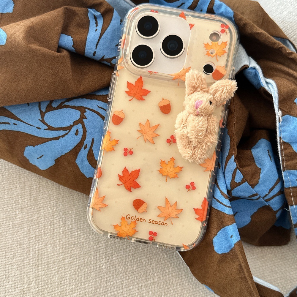 Maple Leaf Rabbit Phone Case Compatible with iPhone 17/16 Pro Personalized Transparent Protective Cover 15/14 Simple Anti-drop