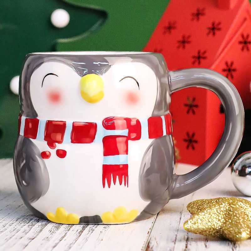 Christmas Christmas Ceramic Mug Cute Cartoon Animal Embossment Novelty Design Eco-friendly Water Cup For Tea Coffee Festive Gift Y251112