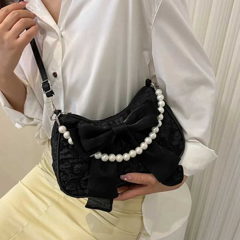 Women Retro Bow Single Shoulder Crossbody Bag Fashion Pearl PU Purse HandbagT2511112