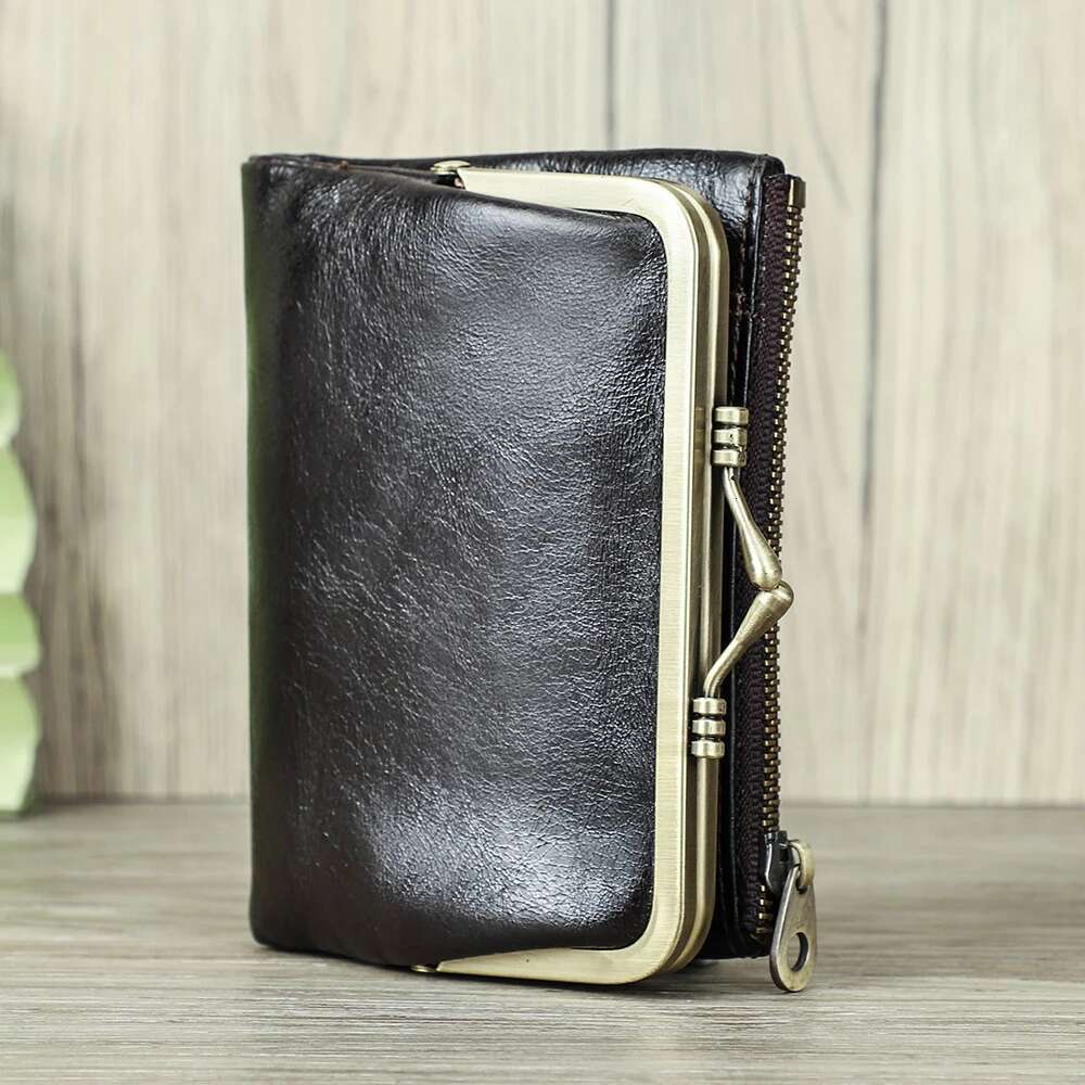 Fashion wallets for women Wallet Genuine Leather Small Ladies Wallets RFID Metal Frame Design Female Zipper Coin Purse Card Holder