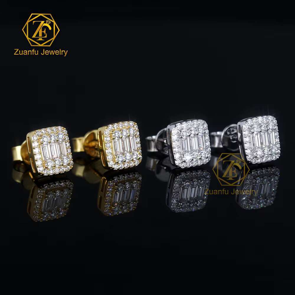 2025 Newest Best Price Fashion 925 Sterling Silver VVS Moissanite Stud Earrings Baguette Cut with Gold Plating for Gift