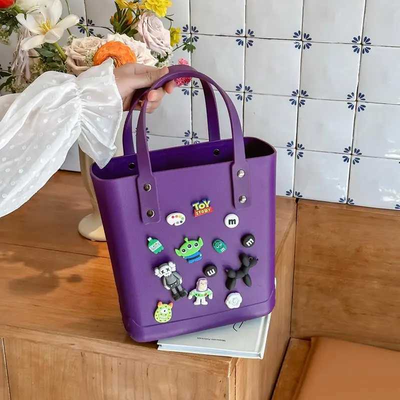 Womens PVC summer waterproof shopping bag large capacity cardboard box top handbag womens DIY perforated handbag durable beach bagXJ250412