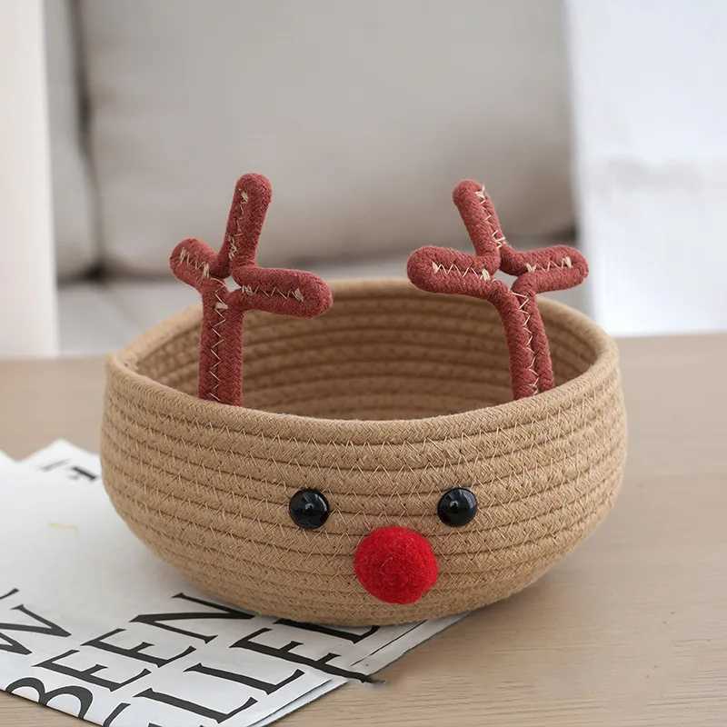 1pcs Christmas Reindeer Cotton Rope Woven Storage Basket Large Capacity He Clothing Storage Basket Christmas Decoration Y251112