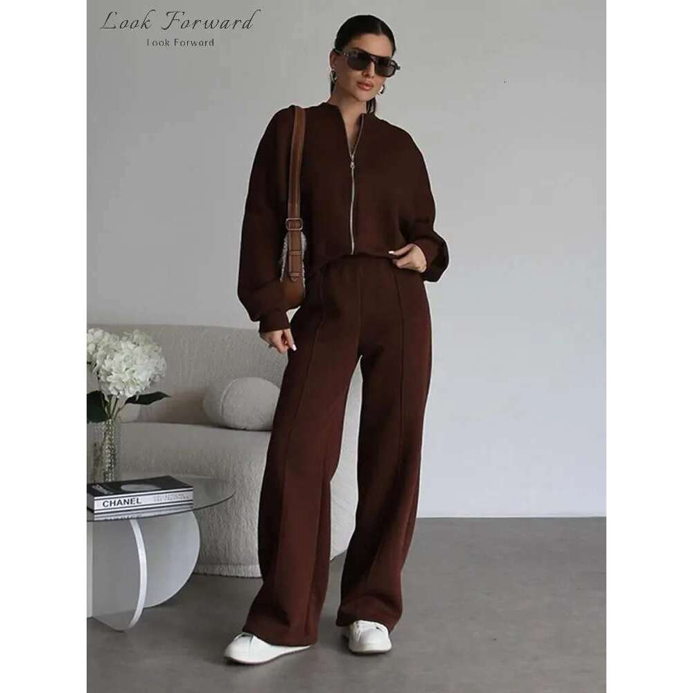 Designer Clothes Casual Sweatshirt Pants Set Women Spring Autumn Zippers O-Neck Jacket Loose Lace-Up Elastic Waist Trousers Suits Lady Solid
