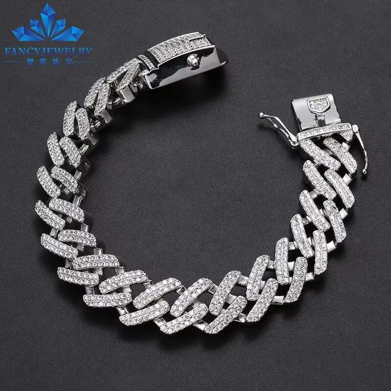 Wholesale 14MM Real Gold Plating Trendy 925 Silver Necklace Moissanite Cuban Link Chain Hip Hop Jewelry Iced Out Cuban Chain