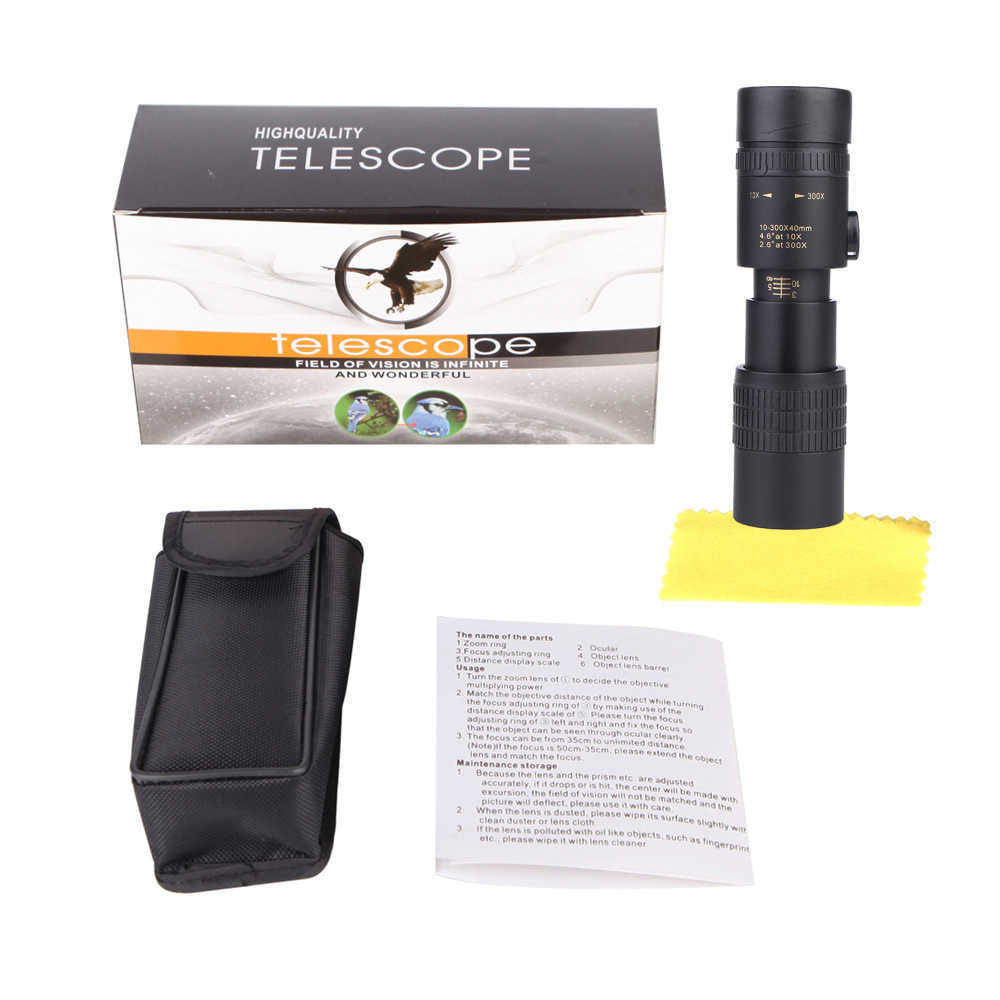 New outdoor 10-300x40 continuous zoom magnification portable high power telescopeW241108