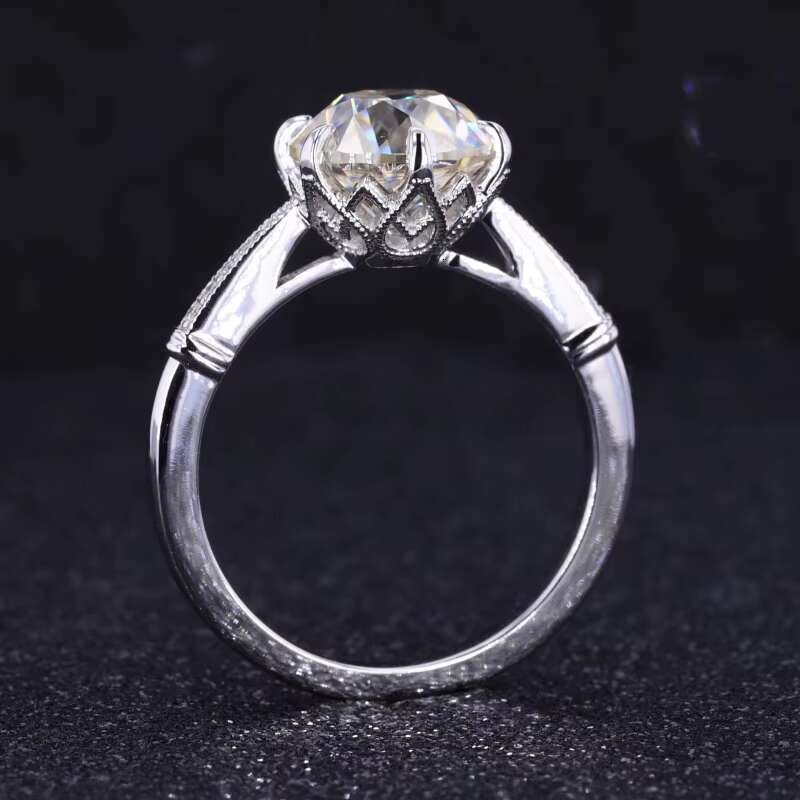 Starsgem Moissanite Ring 14k White Solid Gold Old European Cut OEC Moissanite Engagement Ring