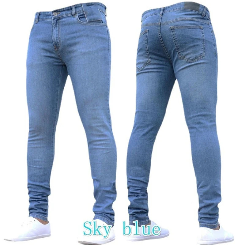 Solid Color Fashion Men Casual Pants Stretch Jeans Skinny Work Trousers Male Wash Slim Fit for Zippered Jeans Men Clothing 251112