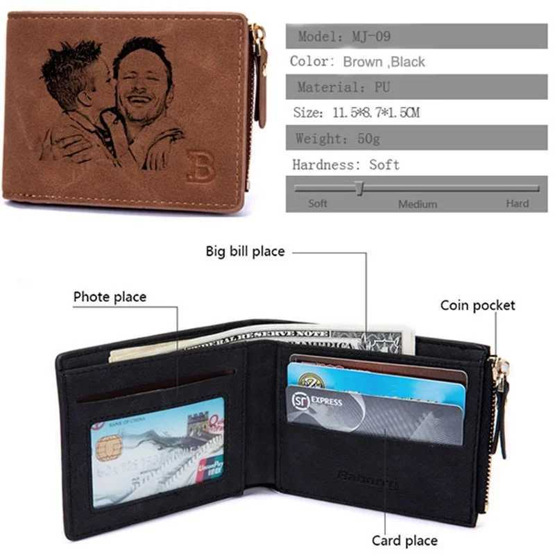 Personalized customized mens photo wallet with zippered coin pocket engraved picture and text wallet give him Christmas gifts Z250411