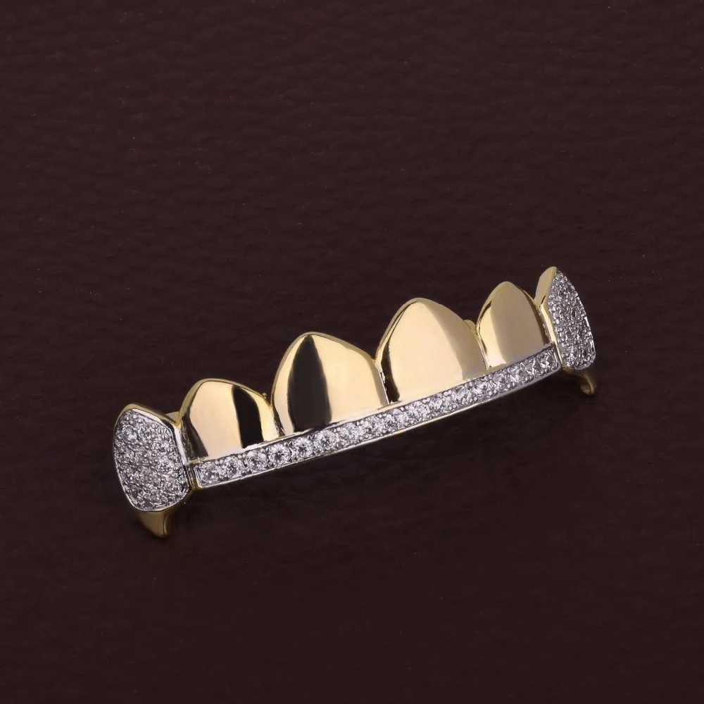 Bubble Letter Hip Hop Grilz Teeth Ice Zircon Square Mouth Tooth Cap Top and Bottom Teeth Set Female Vampire Fashion Jewelry W250412