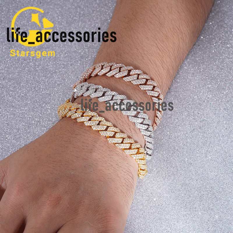 Starsgem Silver Chain Moissanite Bracelet 7.5 Inches Cuban Link
