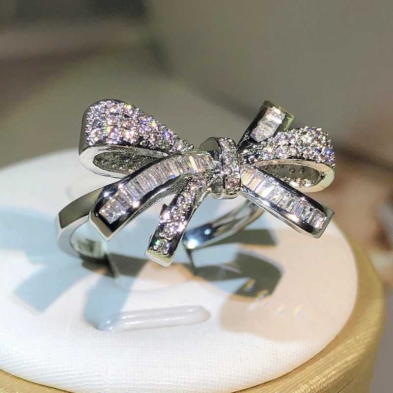 925 sterling silver high-quality bow zircon ring womens fashion party Birtay jewelry ringXJ250412