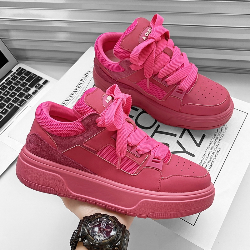 2025 new men's shoes breathable casual shoes free shipping trend all sports casual shoes men's increase thick sole large size pink white