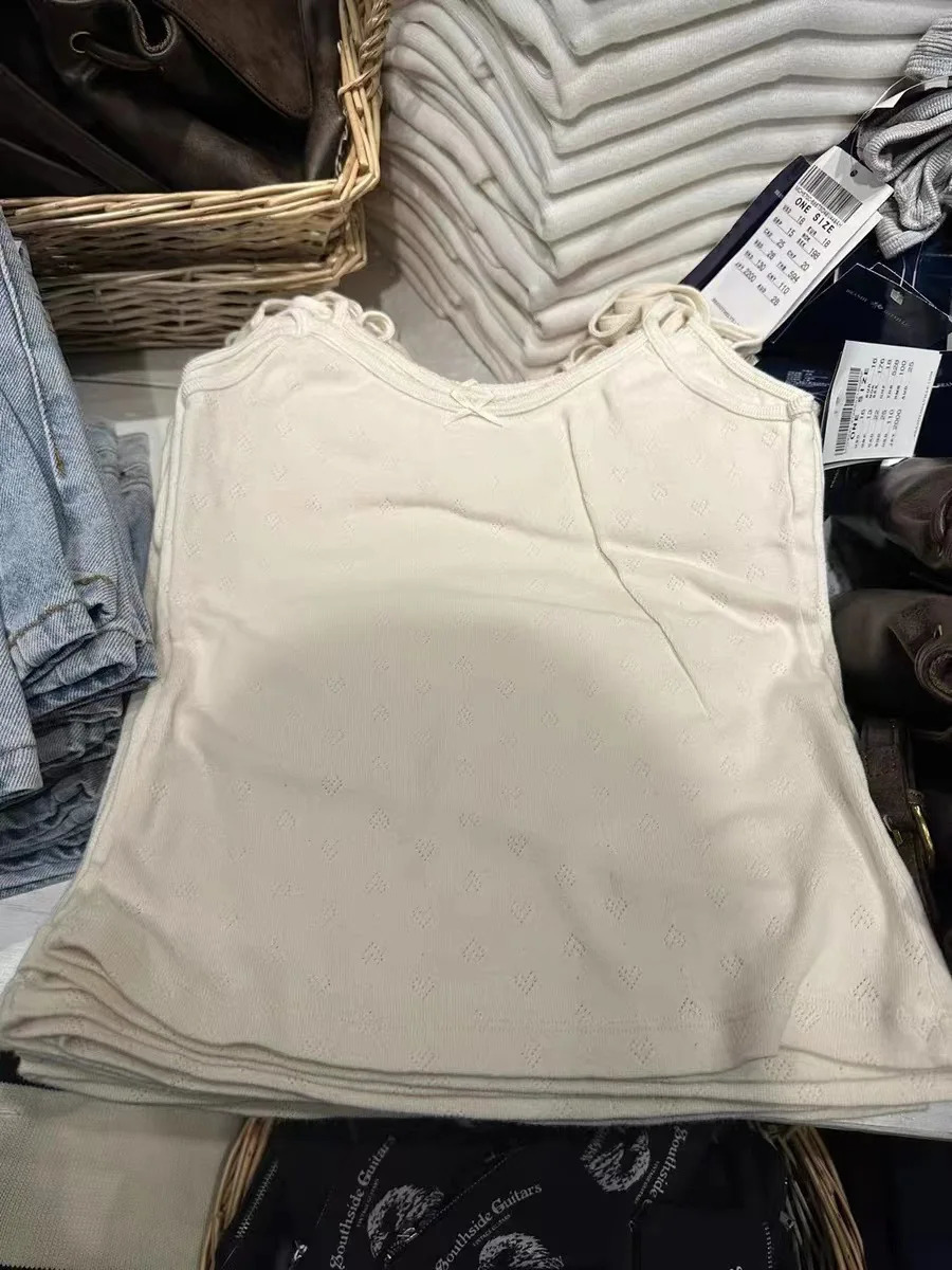 Bow Sweetheart Basic Tank Top Womens Summer Sleeveless Cotton Slimming Retro Solid Color Y2K Versatile 250407