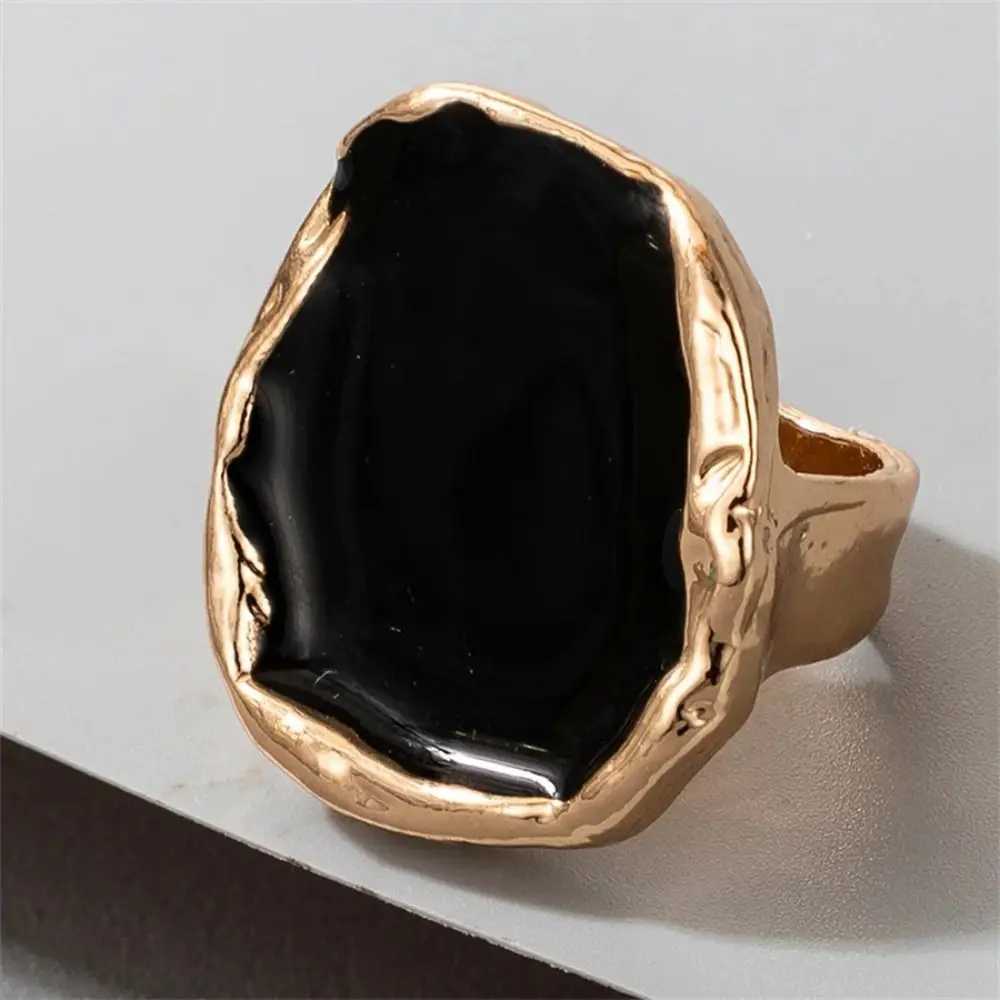 Large Bohemian Black Stone Ring Metal Charm Oil Drop Large Joint Ring Large Joint Stainless Steel Gothic Jewelry Mens StyleXJ250412