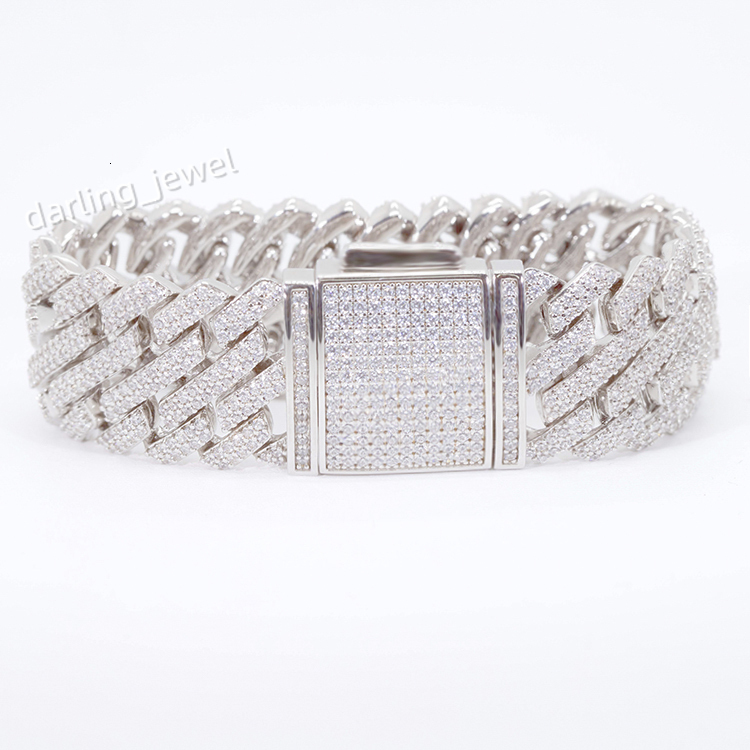 Custom Miami Bracelet S925 Sterling Silver Two Rows VVS Moissnanite Diamond Heavy Cuban Bracelet for Hiphop Mens Life