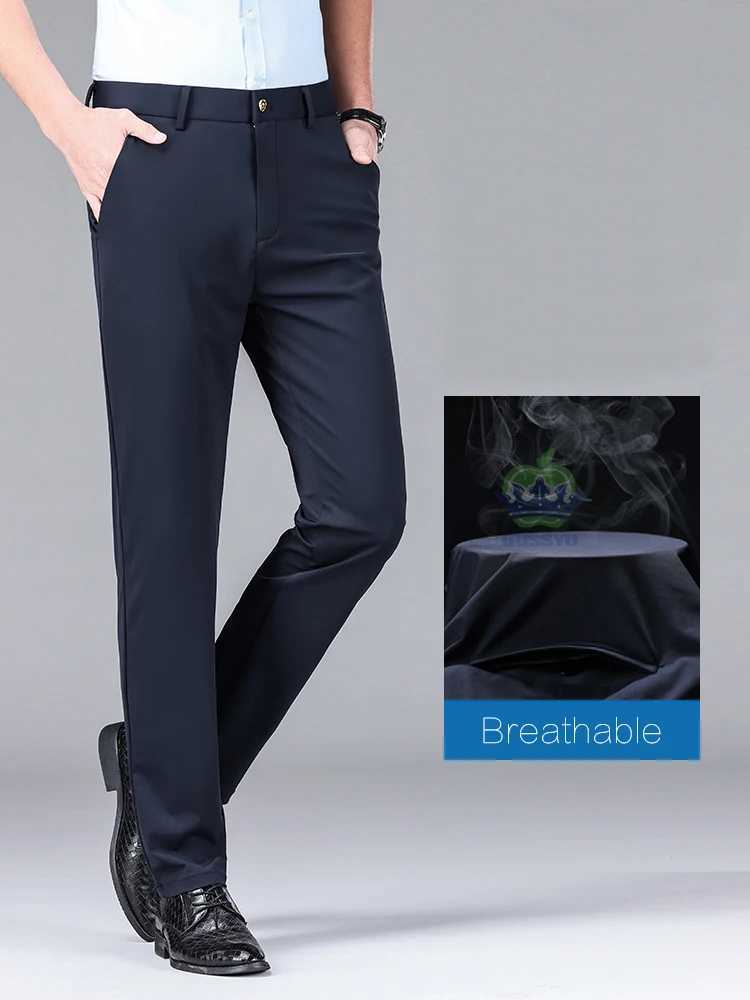 High stretch fabric summer thin ice silk business pants mens elastic waist classic workwear formal workwear Trouser Plus size 40 W250411