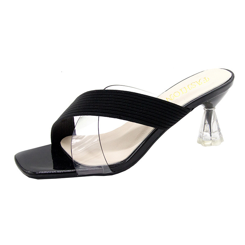 Women's 2025 Summer PVC Transparent One line Drag Cone High Heel Ladies Slippers