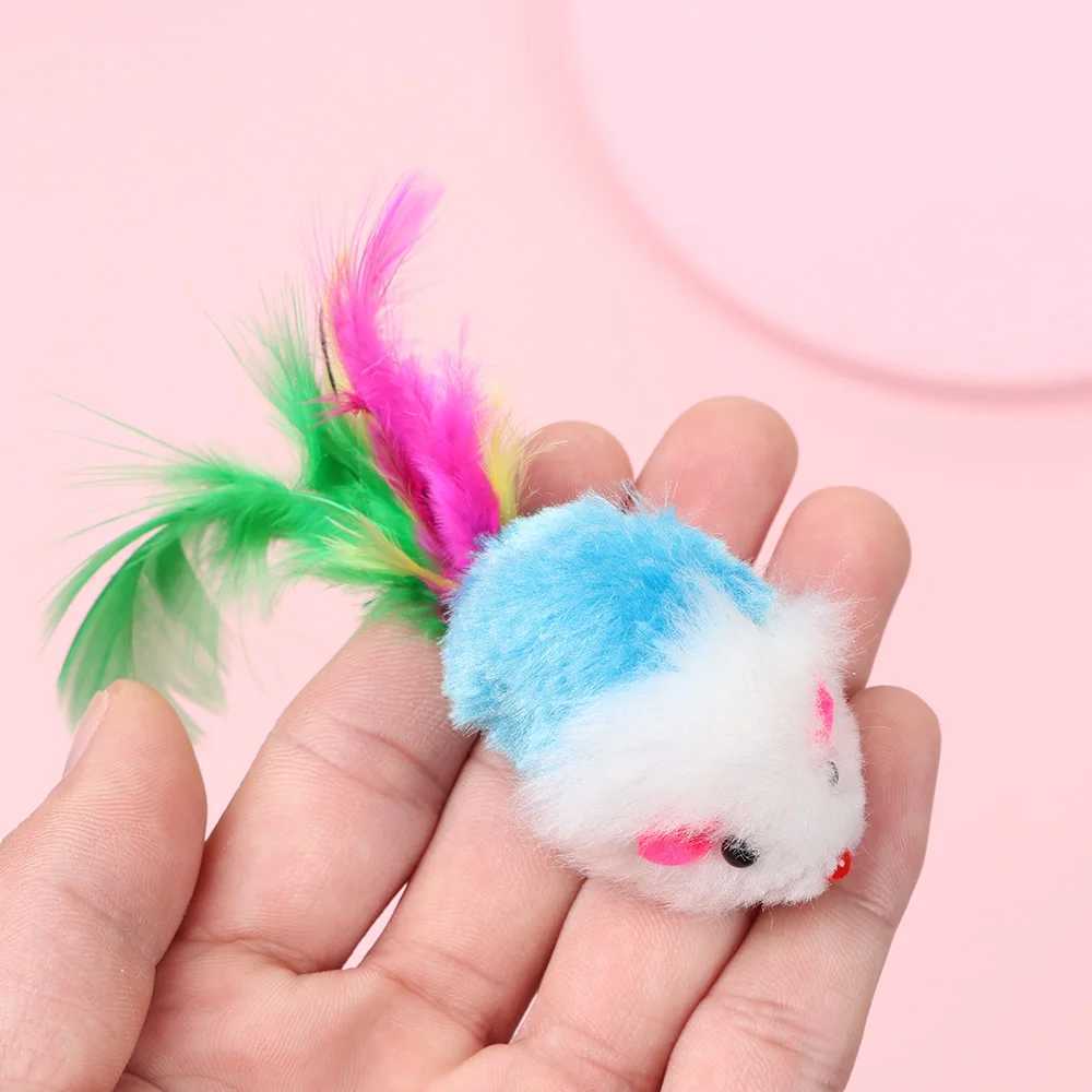 10 new plush cat and mouse toys mouse and mouse sets interactive pet toys suitable for kittens with colorful feather tail and cat paw toys Y250412
