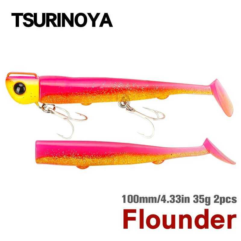 TSURINOYA 110mm 35g Long Casting Jig Head T Tail Soft Lure Set 2pcs Tail Flounder Seabass Fishing Lure Sinking Large Baits Z250411