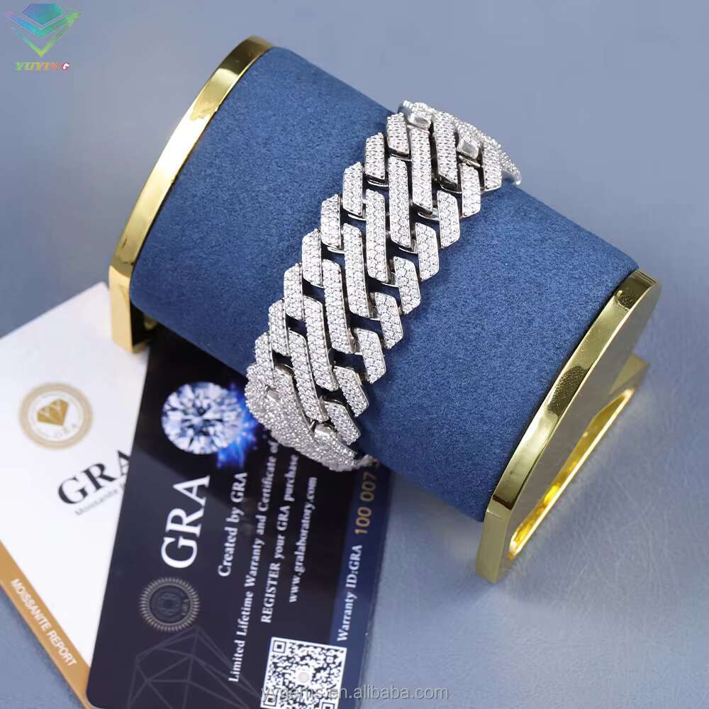 Yu Ying Gems Unique Design Jewelry 925 Silver VVS Moissanite Watch Hip Hop Bracelet Iced Out Cuban Link Bracelet