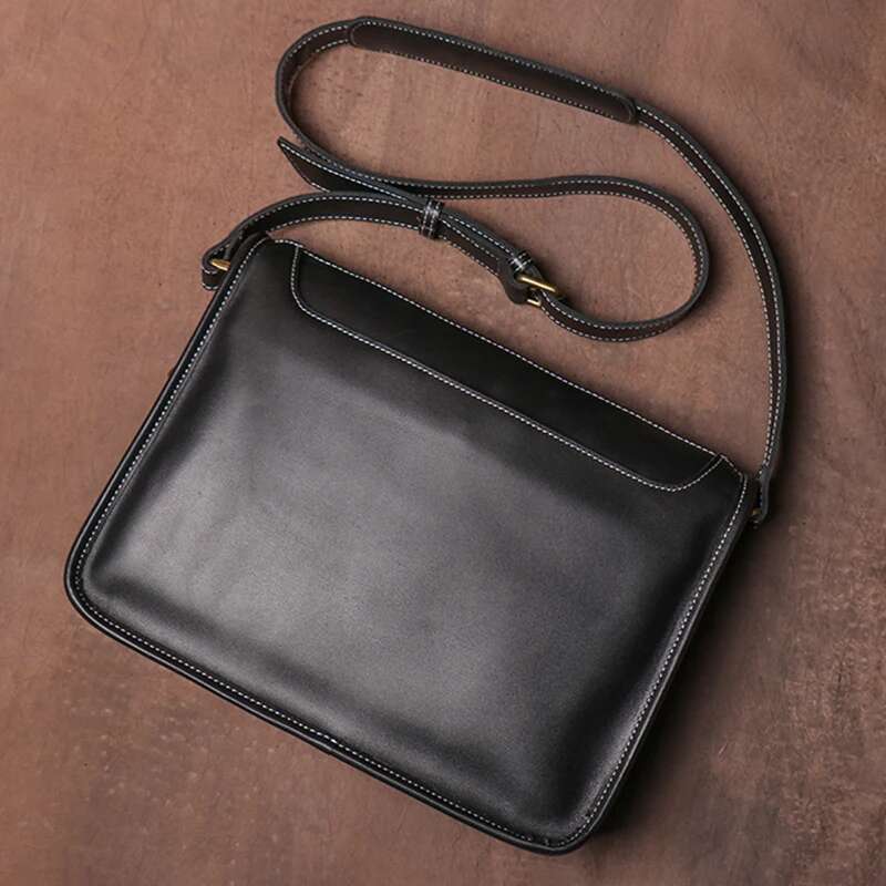 LUOKIR Men's Vintage Crazy Horse Cowhide Crossbody Simple Casual Genuine Leather Shoulder Messenger Bag For 12.9 Inch Ipad