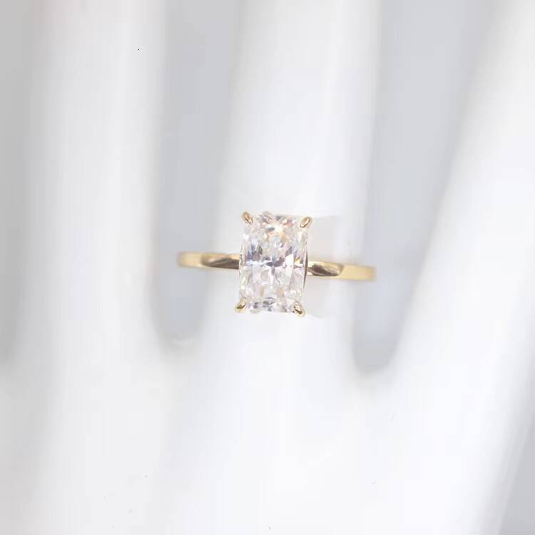Custom Handmade 14K Solid Gold 3CT Radiant Ice Crushed Cut D Moissanite Engagement Ring Jewelry Findings