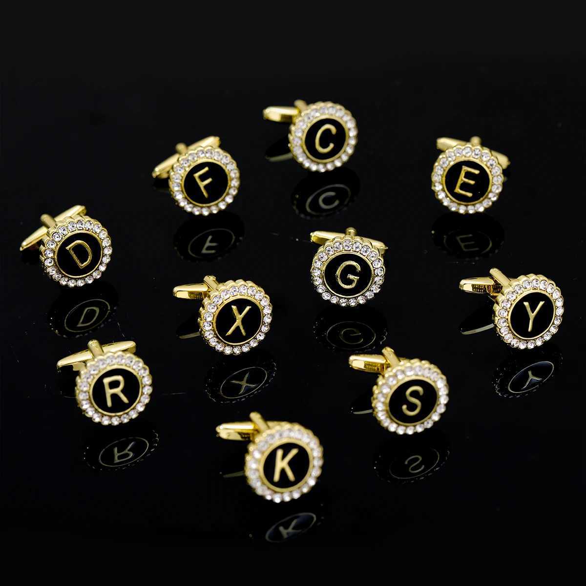2 pieces of crystal wrapped initial A-Z cufflinks letter rhinestone round cufflinks business mens evening dress shirt giftT250412