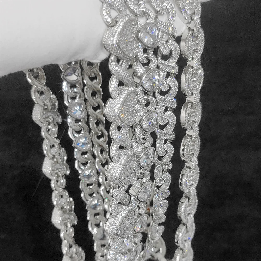 HHIOK 15mm heart-shaped infinite chain necklace silver plated cubic chain necklace ice sparkling zircon necklace jewelry womens 250409